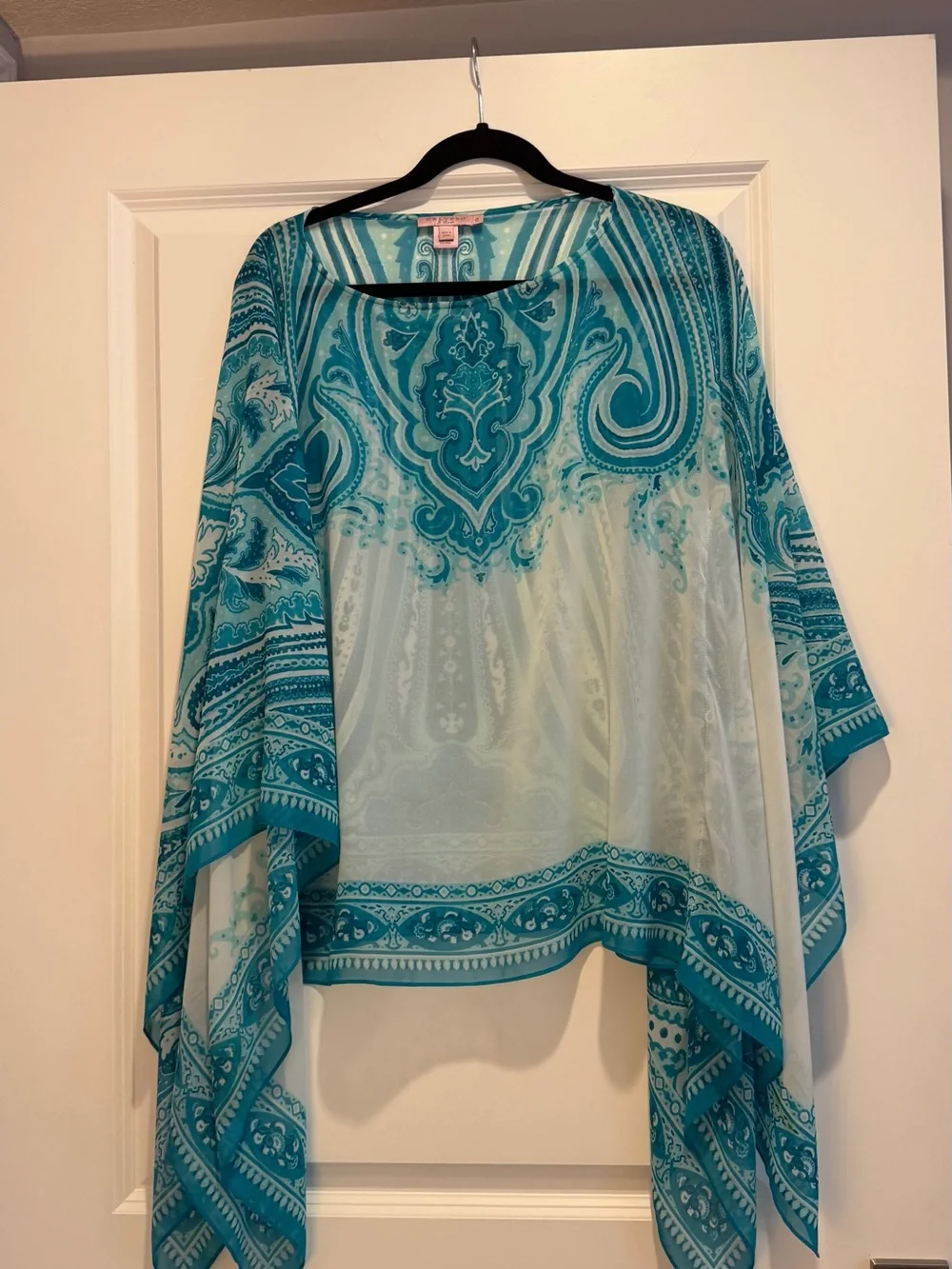 Calypso St. Barth Teal Paisley Poncho Tunic or Coverup Top Size 0